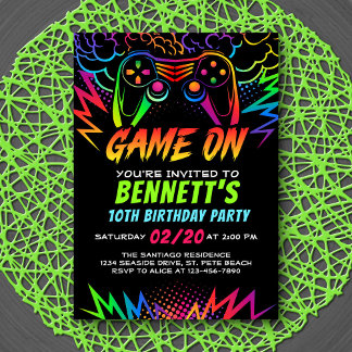 Neon Video Game Controller - Geburtstag Einladung