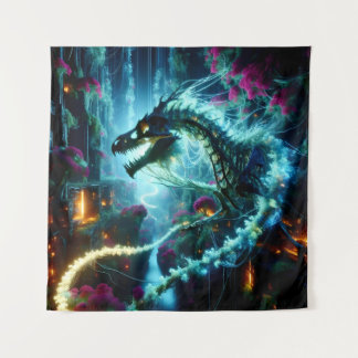Neon Vines & Dragon Bones: Eclipse in a Futuristic Wandteppich
