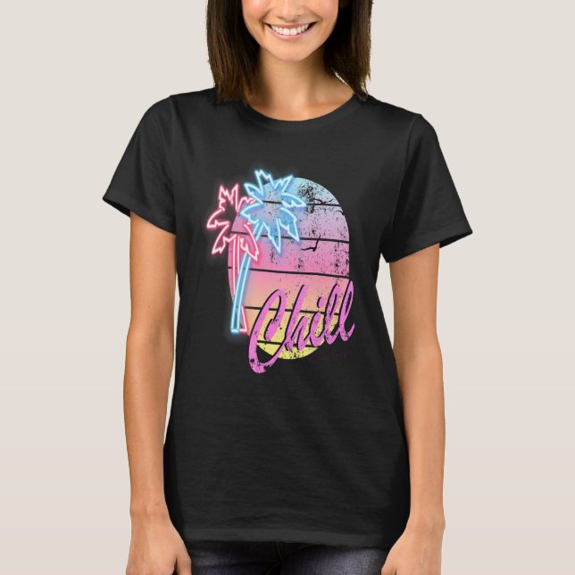 Neon Vintag Palms & Sunset Vogue Style T-Shirt (Vorderseite)
