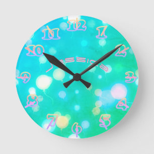 NEON Wall Clock Türkis PINK SKY Personalisiert Runde Wanduhr