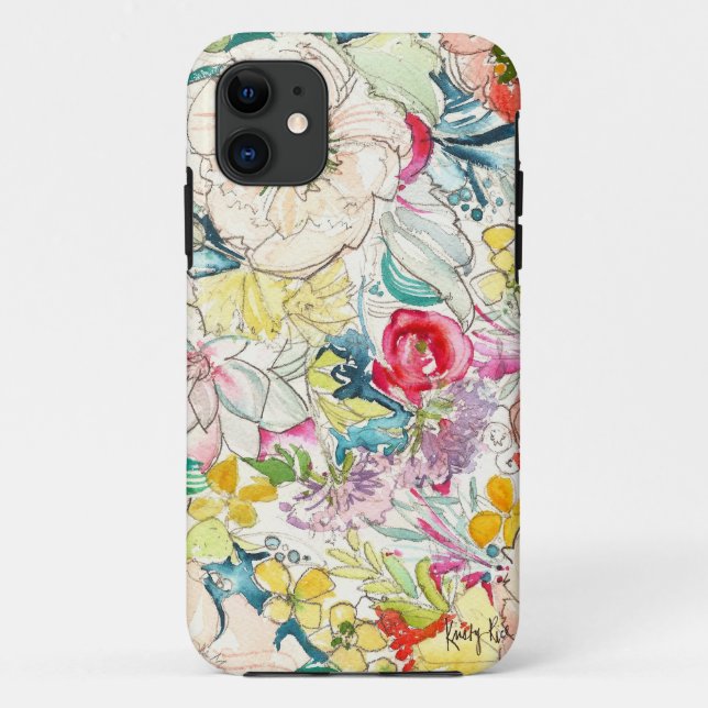 Neon Watercolor Blume iPhone Case (Rückseite)