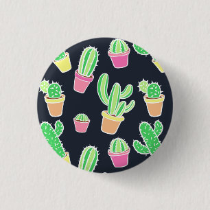 Neon Watercolor Cacti in Pots Pattern Button