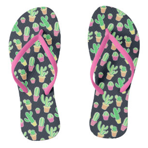 Neon Watercolor Cacti in Pots Pattern Flip Flops