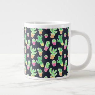 Neon Watercolor Cacti in Pots Pattern Jumbo-Tasse