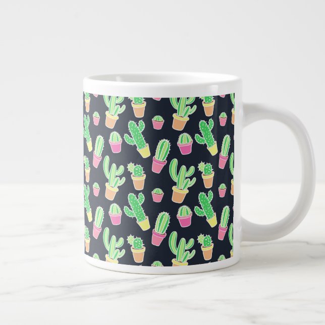 Neon Watercolor Cacti in Pots Pattern Jumbo-Tasse (Rechts)