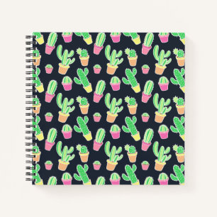 Neon Watercolor Cacti in Pots Pattern Notizbuch