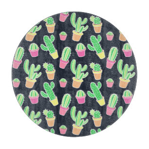 Neon Watercolor Cacti in Pots Pattern Schneidebrett