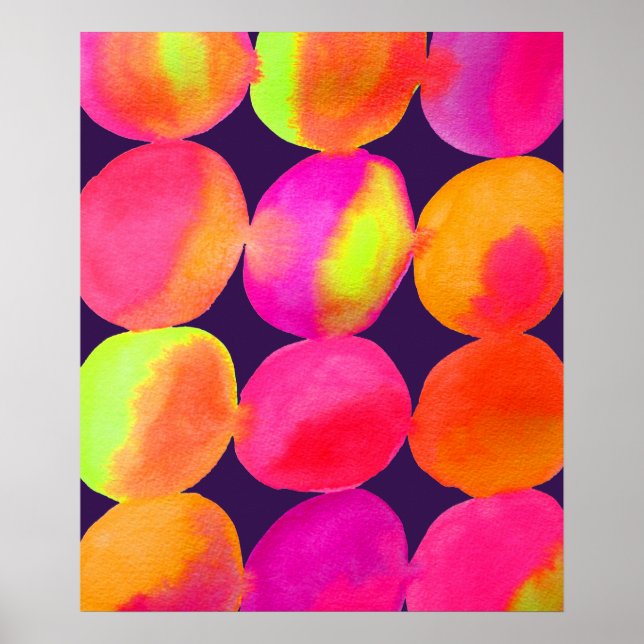 Neon Watercolor circle pattern abstract art colour Poster (Vorne)