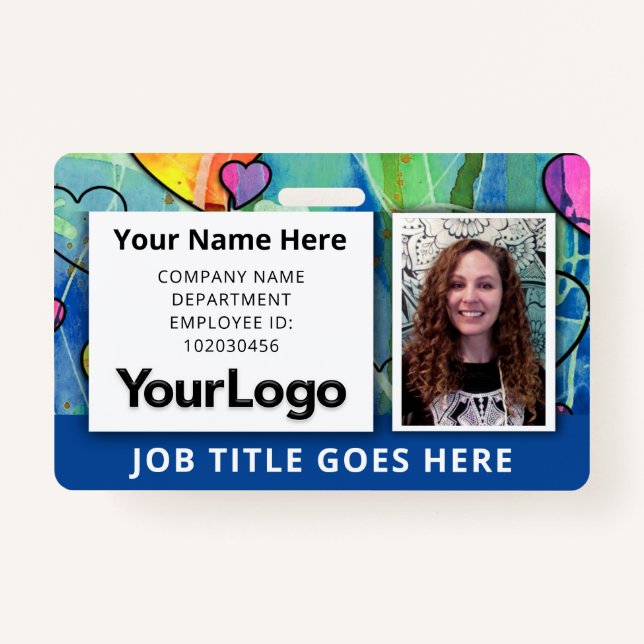 Neon Watercolor Employee ID Abzeichen - Blue Accen Ausweis (Vorderseite)