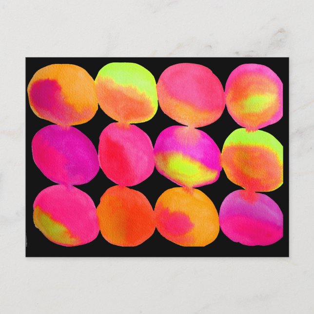 Neon Watercolor Kreismuster abstrakte Kunstfarbe Postkarte (Vorderseite)
