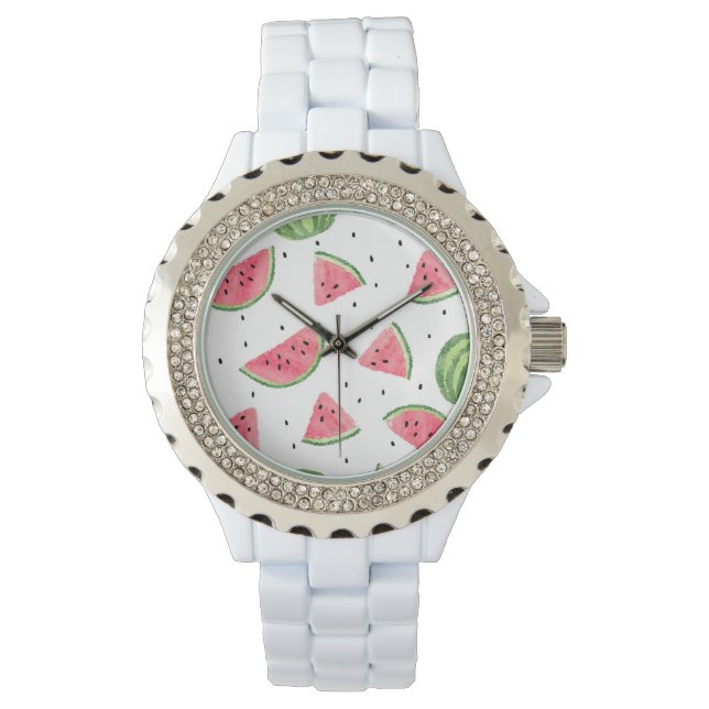Neon Watercolor Wassermelons Muster Armbanduhr (Vorderseite)