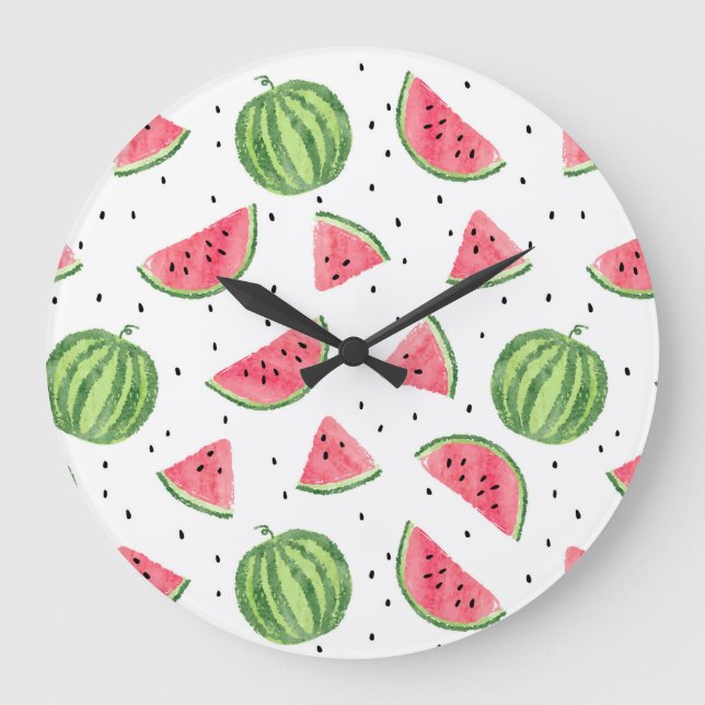 Neon Watercolor Wassermelons Muster Große Wanduhr (Vorderseite)