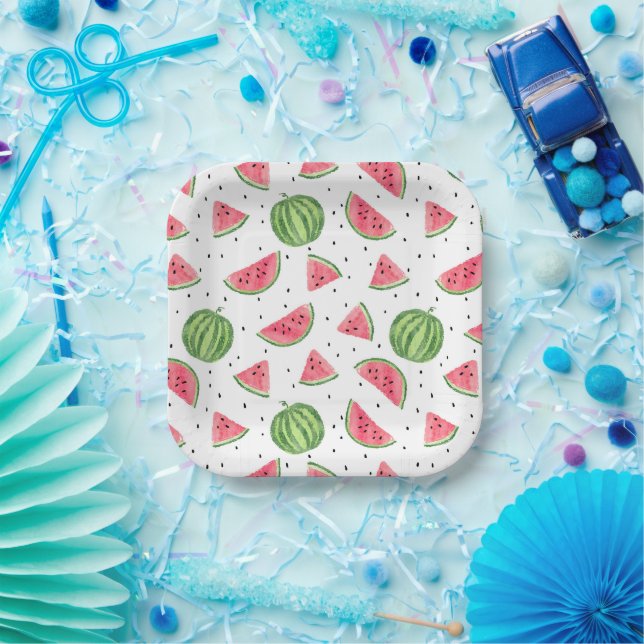 Neon Watercolor Wassermelons Muster Pappteller (Party)