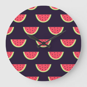 Neon Watermelon on Purple Pattern Große Wanduhr