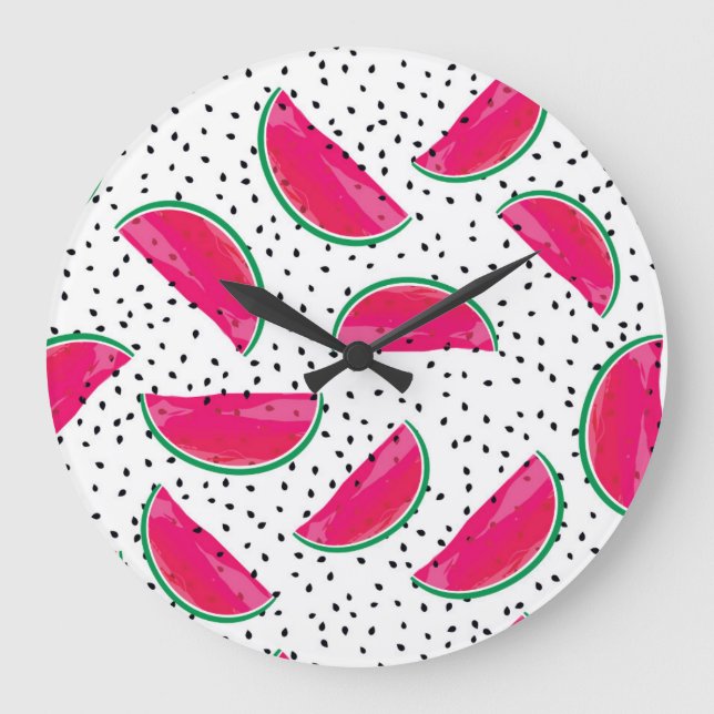 Neon Watermelon on Seeds Pattern Große Wanduhr (Vorderseite)