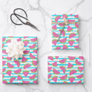 Neon Watermelon on Stripes Muster Geschenkpapier Set