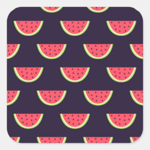 Neon Watermelon über Lila Muster Quadratischer Aufkleber