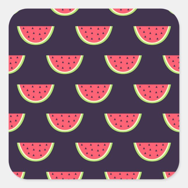 Neon Watermelon über Lila Muster Quadratischer Aufkleber (Vorderseite)