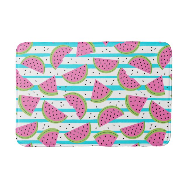 Neon Watermelon über Streifen Muster Badematte (Vorderseite)
