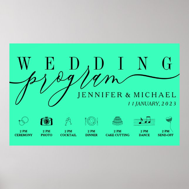 Neon Wedding Program Custom Icons Timeline Menü Poster (Vorne)