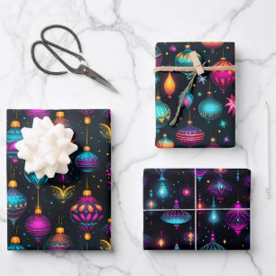 Neon-Weihnachtsdekorationen Geschenkpapier Set