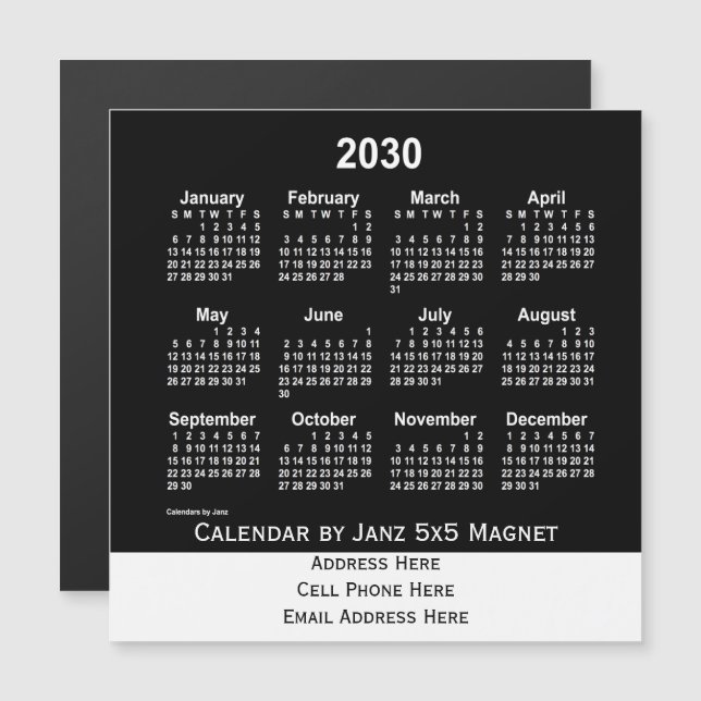 Neon White Business Calendar von Janz Magnetkarte (Vorne/Hinten)