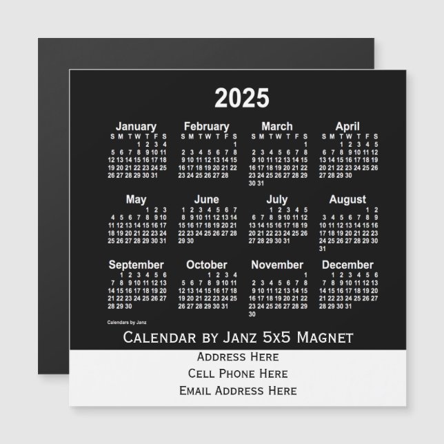 Neon White Business Calendar von Janz Magnetkarte (Vorne/Hinten)