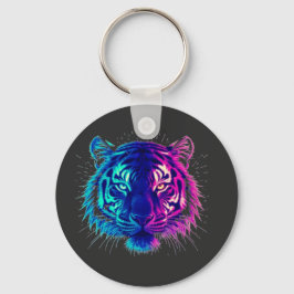 Neon White Tiger – Glowing Cyberpunk Wildlife Art Schlüsselanhänger