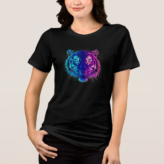 Neon White Tiger – Glowing Cyberpunk Wildlife Art Tri-Blend Shirt (Vorderseite)