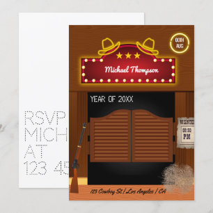 Neon Wild West Cowboy themed Graduation Party Invi Einladung