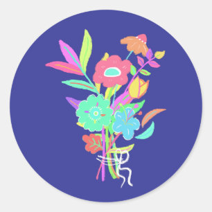 Neon-Wildblumen Runder Aufkleber
