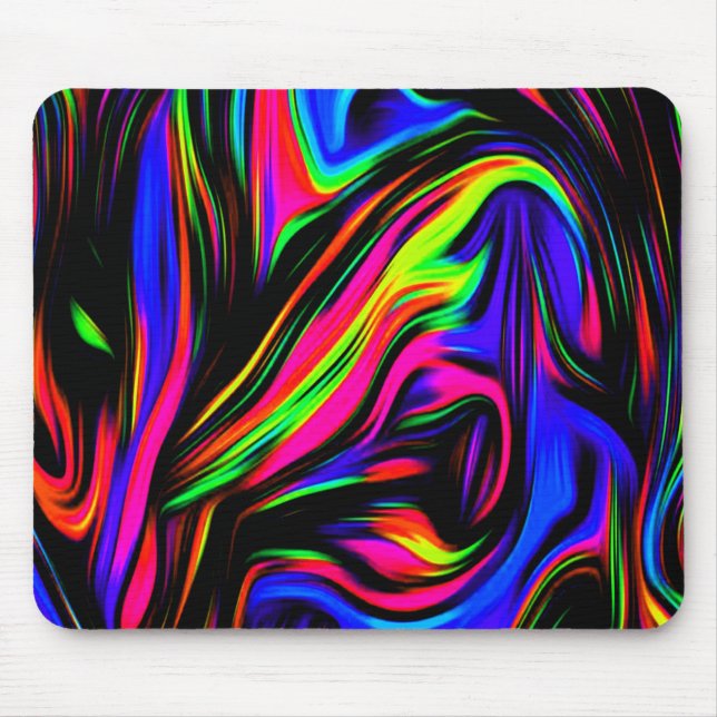 Neon Wirbel Marmorschwarz Gelb Rosa Blau Mousepad (Vorne)