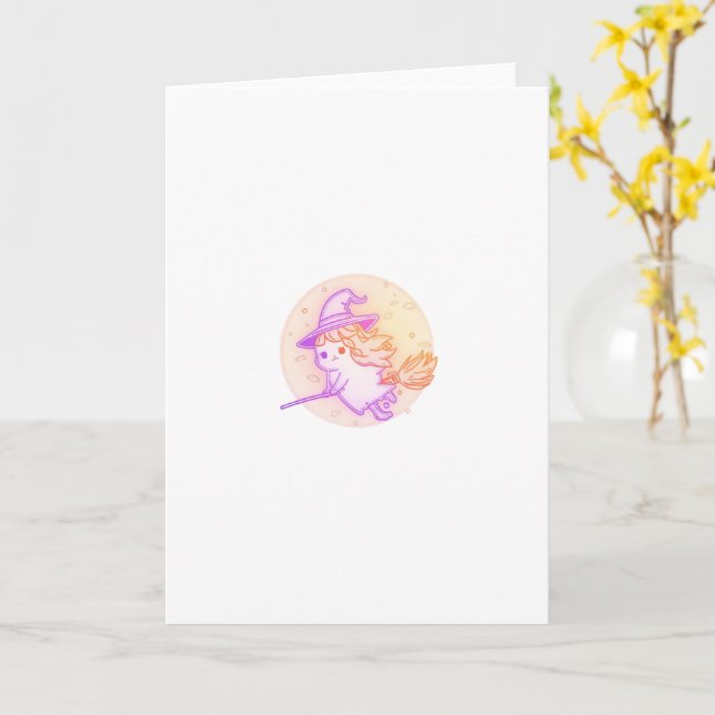 Neon-Witchy-Halloween-Grußkarte – Retro-Spooky Karte (Gelbe Blume)