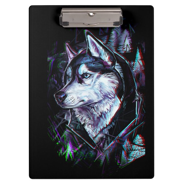 Neon Wolf Clipboard Klemmbrett (Vorderseite)