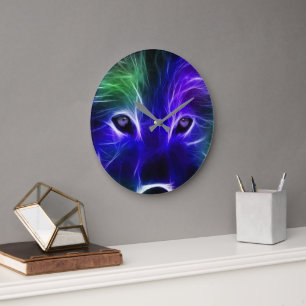 Neon Wolf Galaxy Kunst – Farbige Mystische Wolf De Große Wanduhr