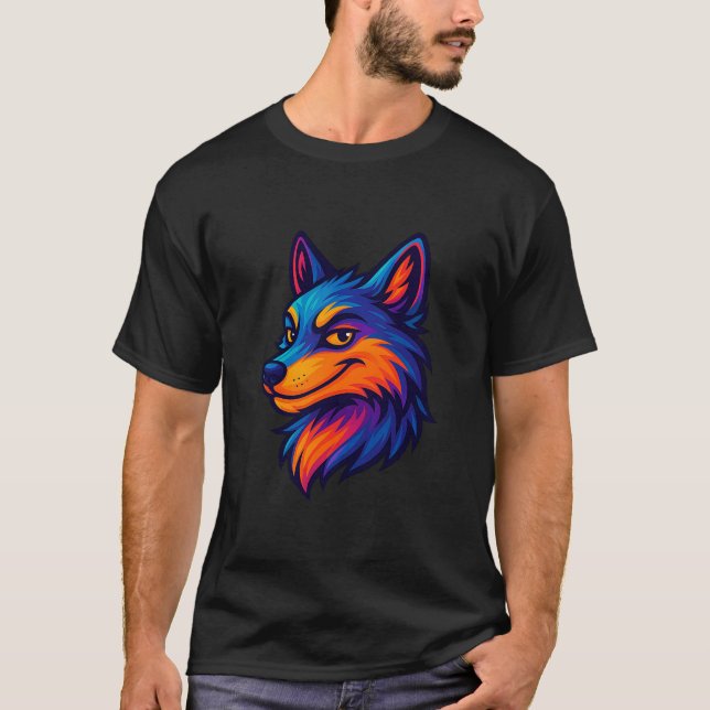 Neon Wolf Head - Vibrannte Tierart T-Shirt (Vorderseite)