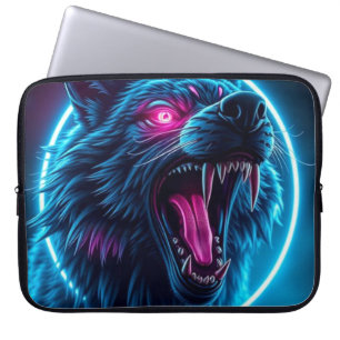 Neon-Wolf-Horror-Glowaugen-Dunkle-Fantasy-Tier Laptopschutzhülle