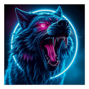 Neon-Wolf-Horror-Glowaugen-Dunkle-Fantasy-Tier Poster