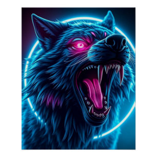 Neon-Wolf-Horror-Glowaugen-Dunkle-Fantasy-Tier Poster