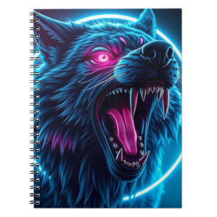 Neon-Wolf-Horror Glühende Augen Dark Fantasy-Tier Notizblock
