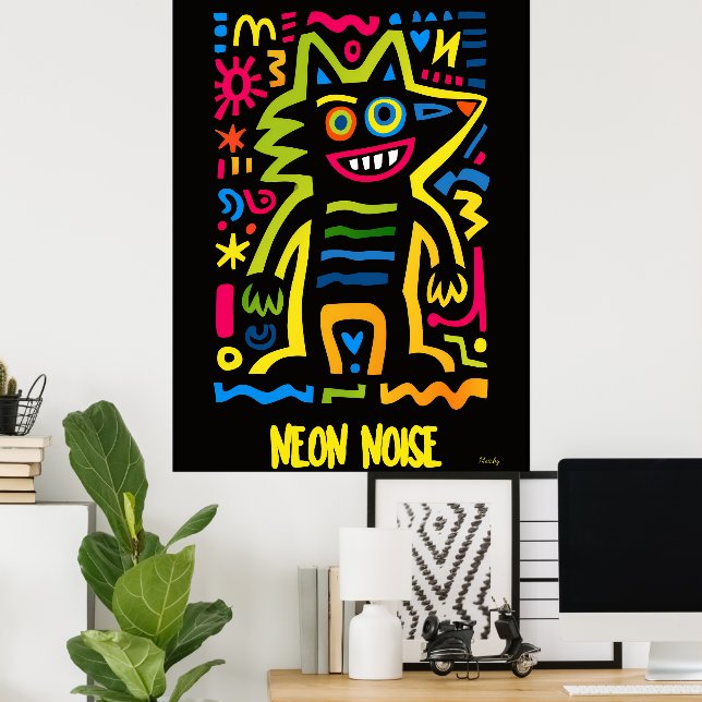 Neon Wolf Poster - Pop Art Halloween Design (Heimbüro)