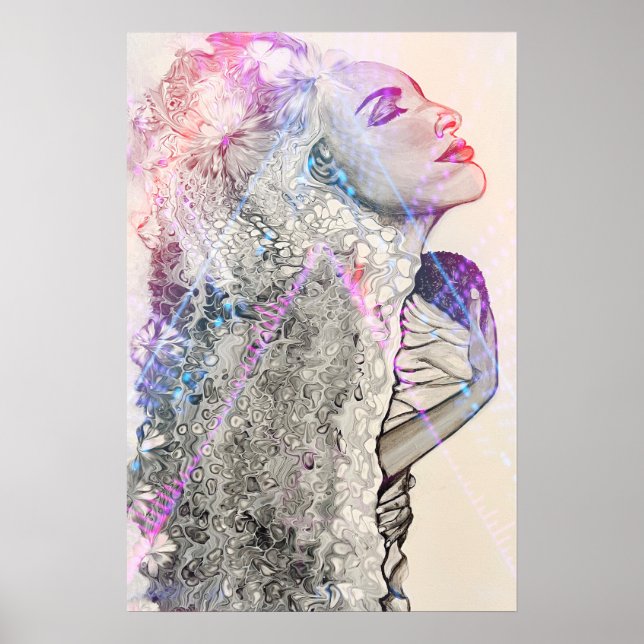 Neon Woman and Child Print Poster (Vorne)