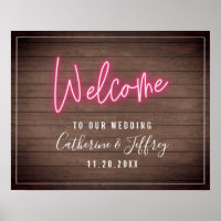Neon Wood Plank Wedding Willkommen