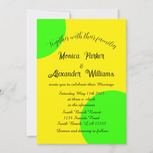 Neon Yellow Green Bold Modern Retro Wedding Einladung (Vorderseite)