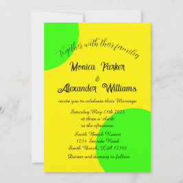 Neon Yellow Green Bold Modern Retro Wedding Einladung
