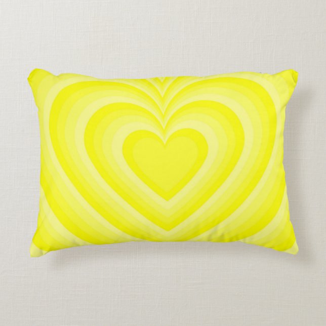 Neon Yellow Hypnotic Herz Liebe Pattern Dekokissen (Vorderseite)
