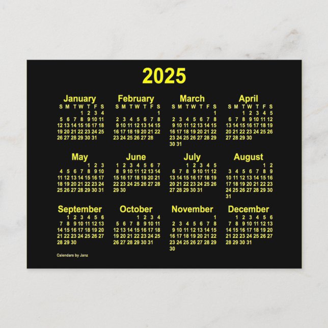 Neon Yellow Mini Calendar von Janz Postkarte (Vorderseite)