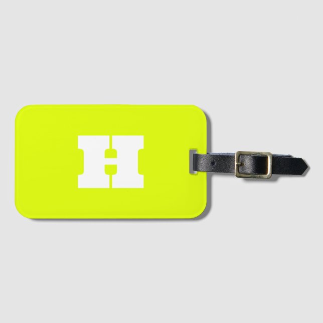Neon Yellow Mit Monogramm Trendy Travel Bright Gepäckanhänger (Vorderseite (Horizontal))