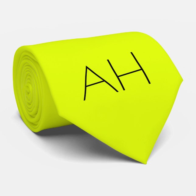 Neon Yellow Retro Monogramm Fluoreszenzröhre Krawatte (Gerollt)