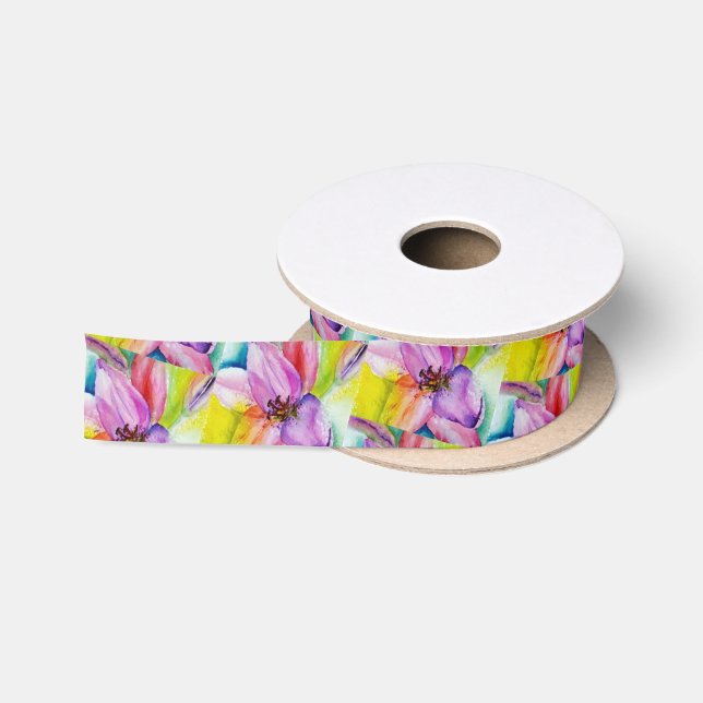 Neon Yellow und Green Lily Blume Satinband (Spule)